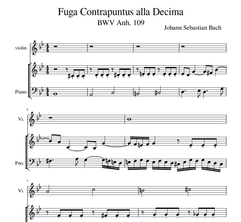 BWV Anh. 109 - Fuga Contrapuntus alla Decima sheet music for violin and piano